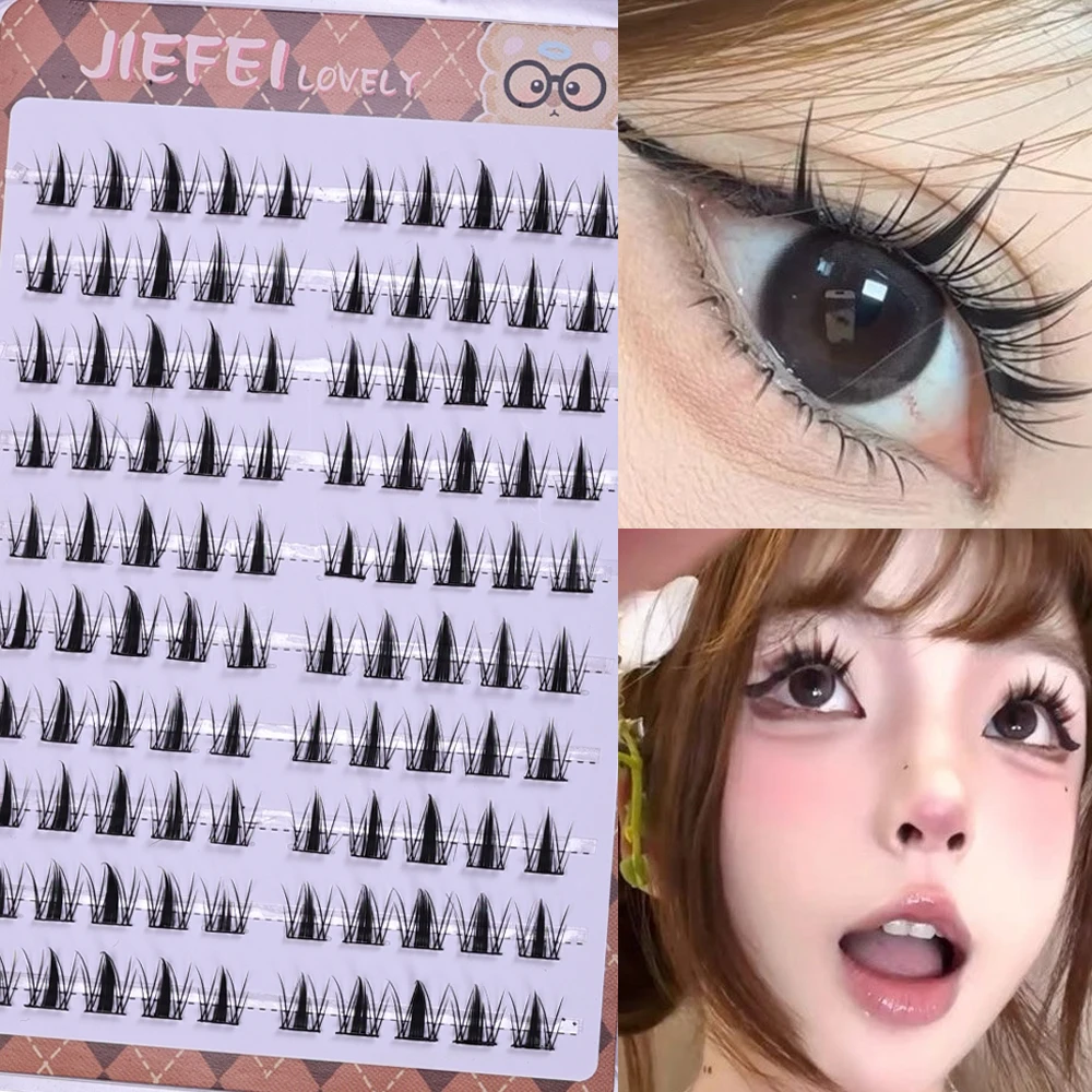 Eyelash Extension Japan - กระต่ายน่ารัก 10 แถวขนตาปลอม-กาว DIY Clusters,สมจริง Sectioned
