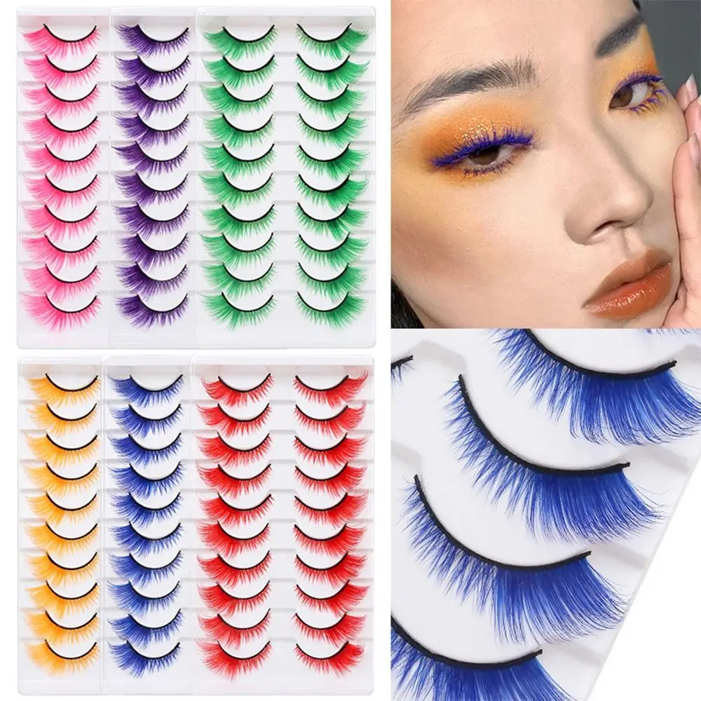 Eyelash Extension Cat Eye - 10 คู่ดูน่าทึ่งสีขนตาที่มีสีสันสีแดงสีเขียวสีชมพูสีฟ้าสีเหลือง Cat Eye Eyelashes นุ่มขนตาปลอม